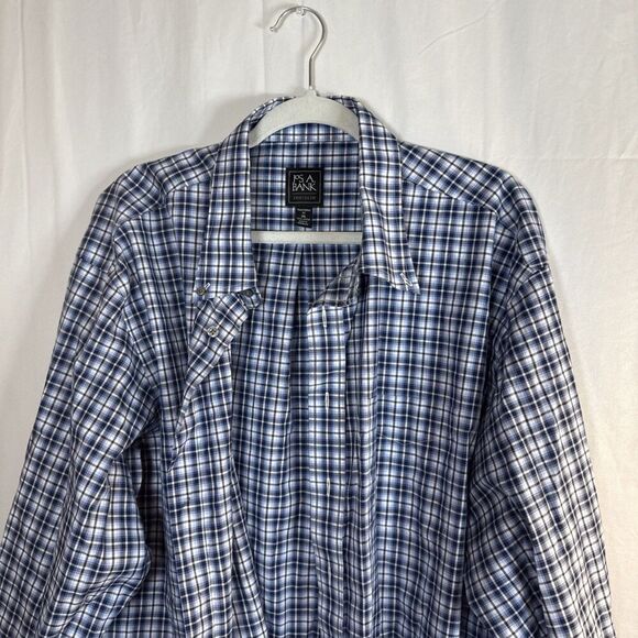 Jos A Bank Traveler Blue Plaid Button Down Dress Shirt Size XXL Preowned - Picture 2 of 16